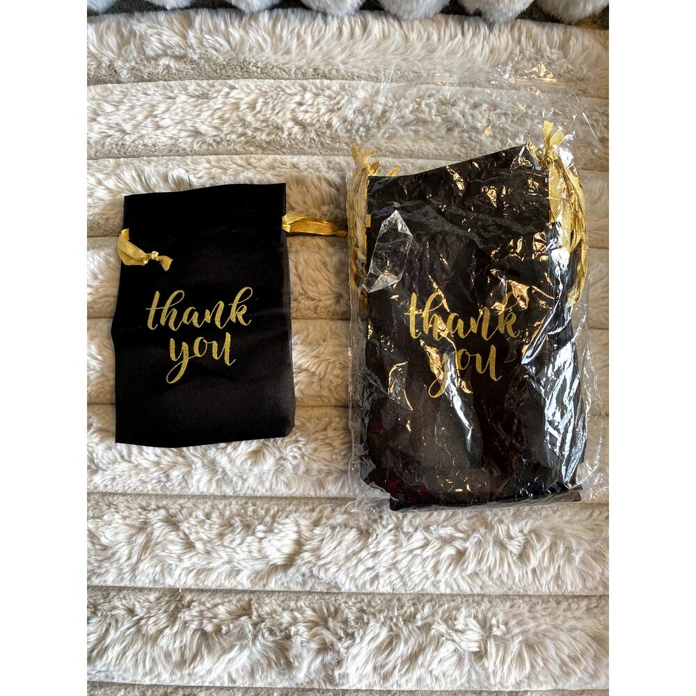 Black and Gold 4"x5" Thank you Gift bags with pull string, Party favors 24 pack